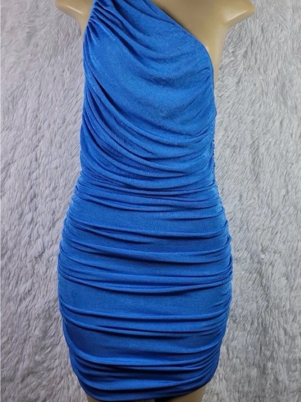 Lioness One-Shoulder Electric Blue Ruched Bodycon Dress